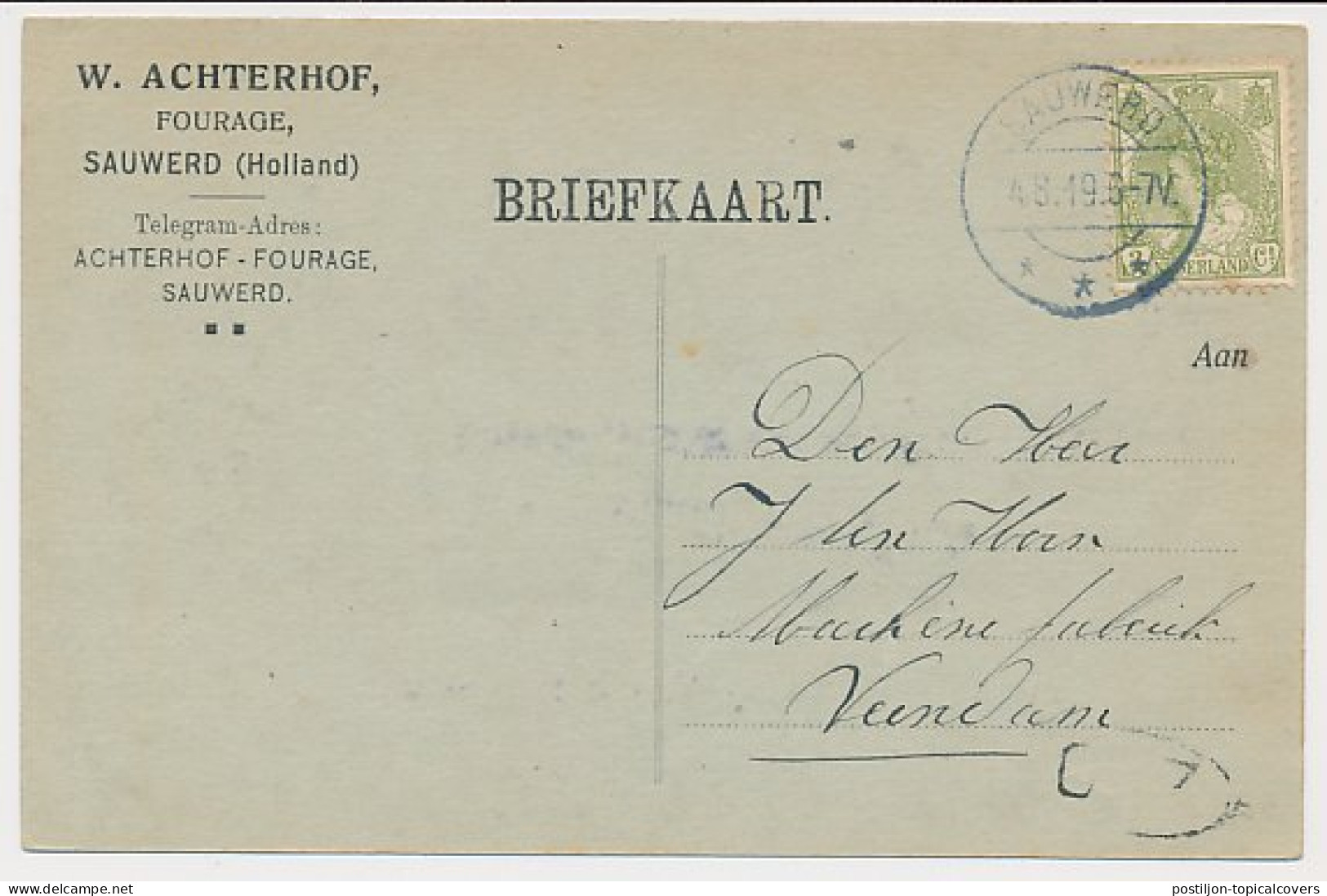 Firma Briefkaart Sauwerd 1919 - Fourage - Non Classés