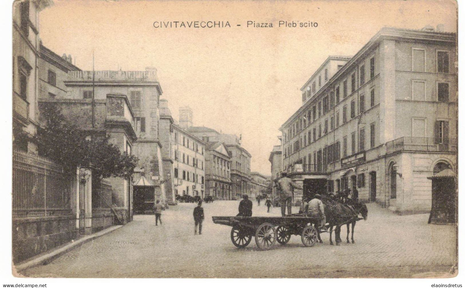 Civitavecchia (Italie) - Piazza Pleb'scito (1918) -  Attelage Chevaux - Correspondance Au Dos. - Other & Unclassified