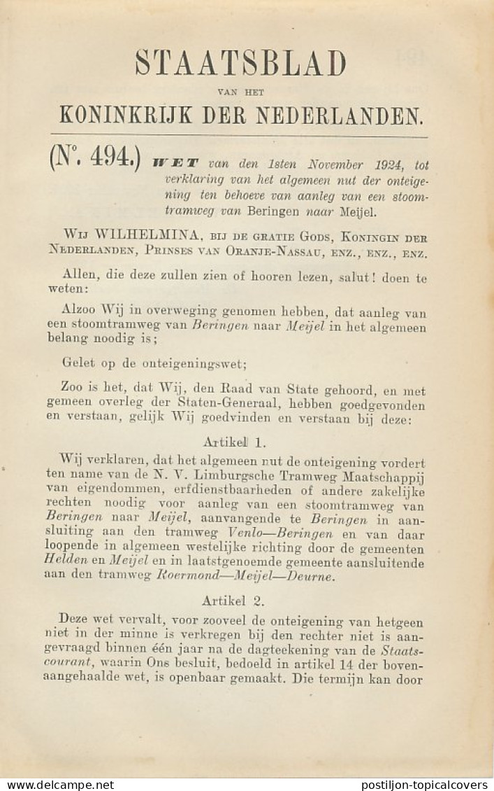 Staatsblad 1924 : Spoorlijn Berlingen - Meijel - Historical Documents