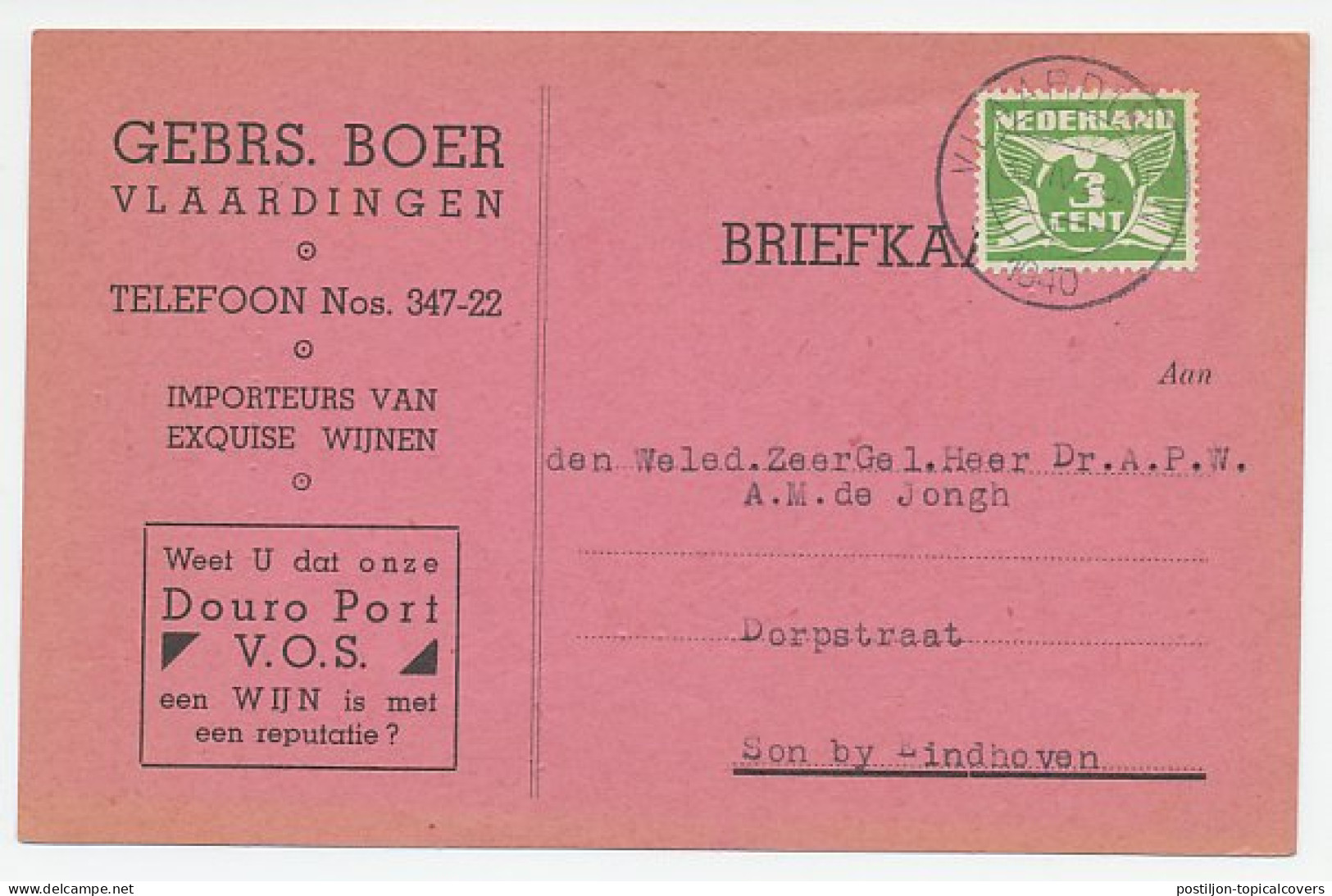 Firma Briefkaart Vlaardingen 1940 - Wijn Import - Zonder Classificatie