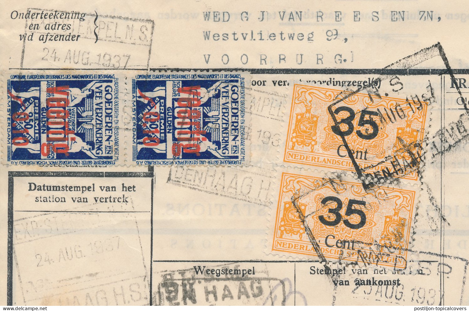 Vrachtbrief / Spoorwegzegel / Verzekeringszegels Den Haag 1937 - Ohne Zuordnung