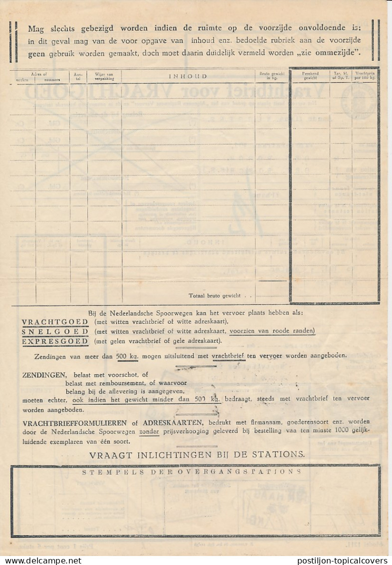Vrachtbrief / Spoorwegzegel / Verzekeringszegels Den Haag 1937 - Ohne Zuordnung