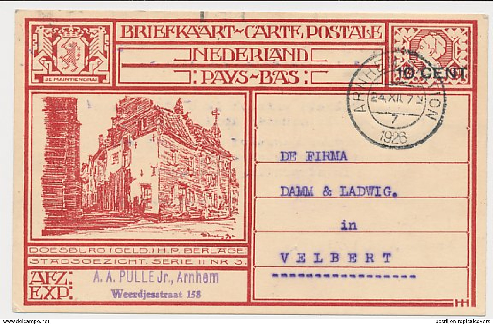 Briefkaart G. 214 C ( Doesburg ) Arnhem - Duitsland 1926 - Postwaardestukken