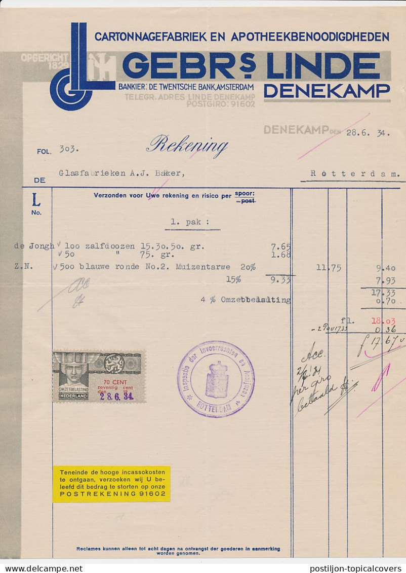 Omzetbelasting 70 CENT - Denekamp 1934 - Fiscale Zegels