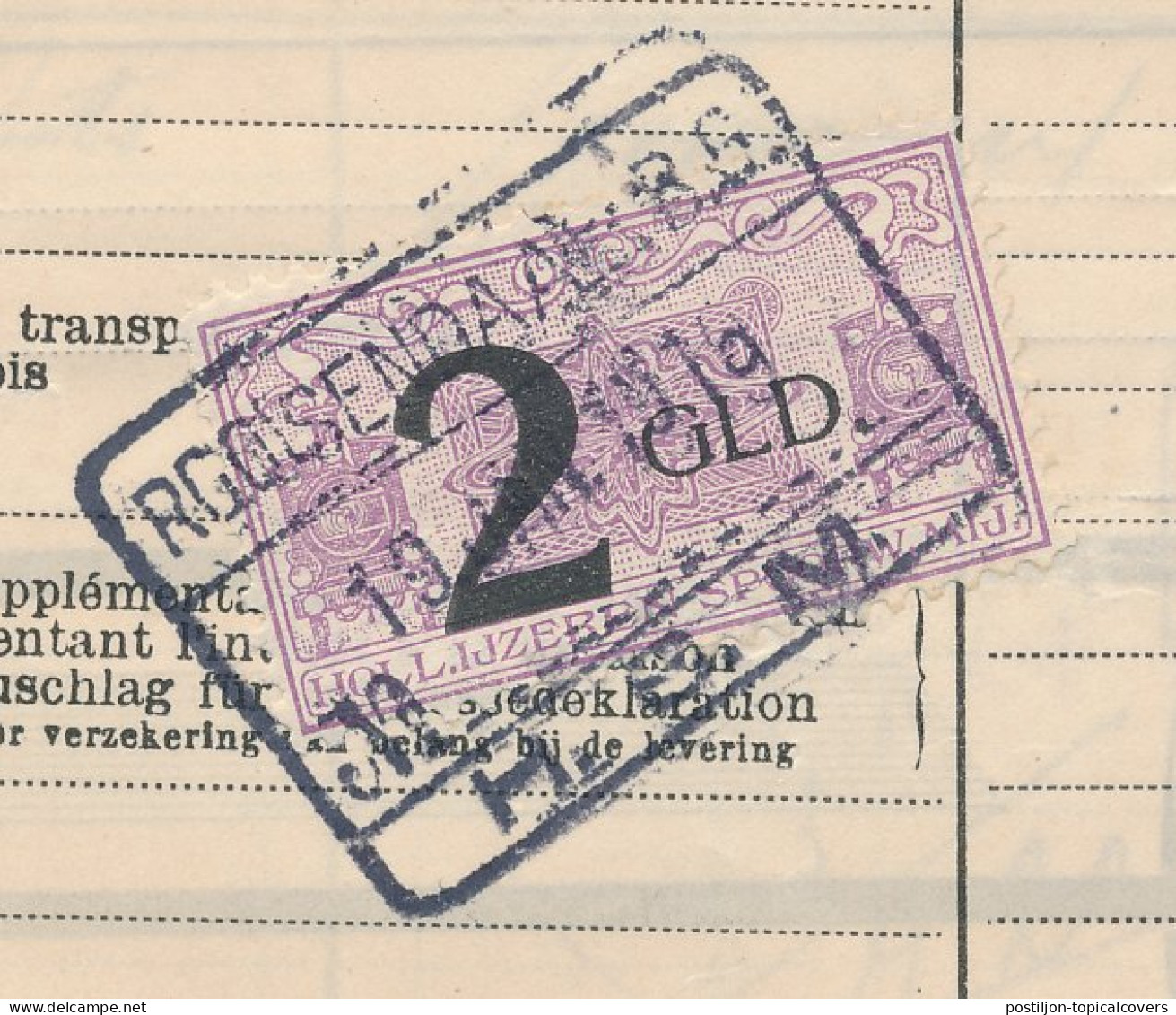 Vrachtbrief / Spoorwegzegel H.IJ.S.M. Roosendaal - Belgie 1919 - Zonder Classificatie