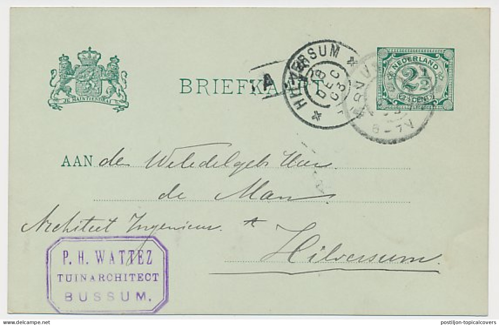 Briefkaart Bussum 1903 - Tuinarchitect - Zonder Classificatie