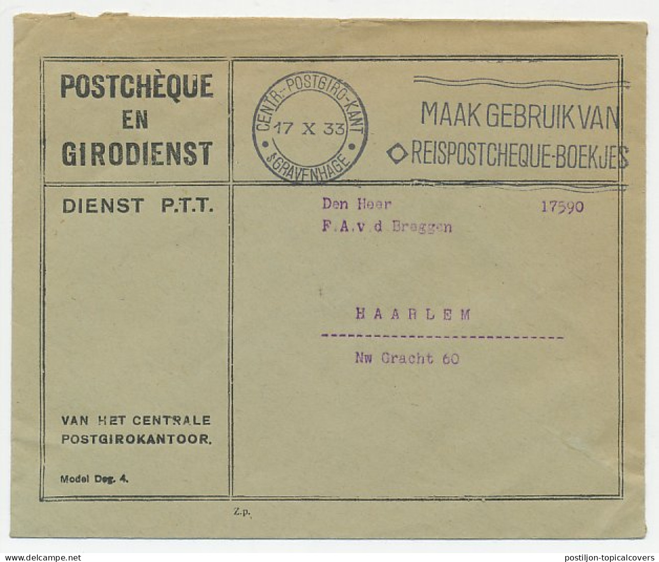 Machinestempel Postgiro Kantoor Den Haag 1933 - Ohne Zuordnung