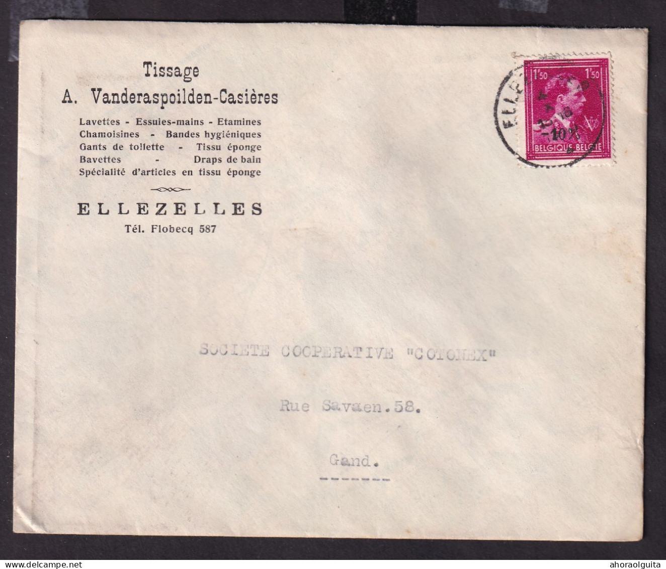 DDGG 145 -- 2 X Enveloppe TP Moins 10 % Surcharge Locale§Typo ELLEZELLES 1946 - Entete Tissage Vanderaspoilden-Casières - 1946 -10%