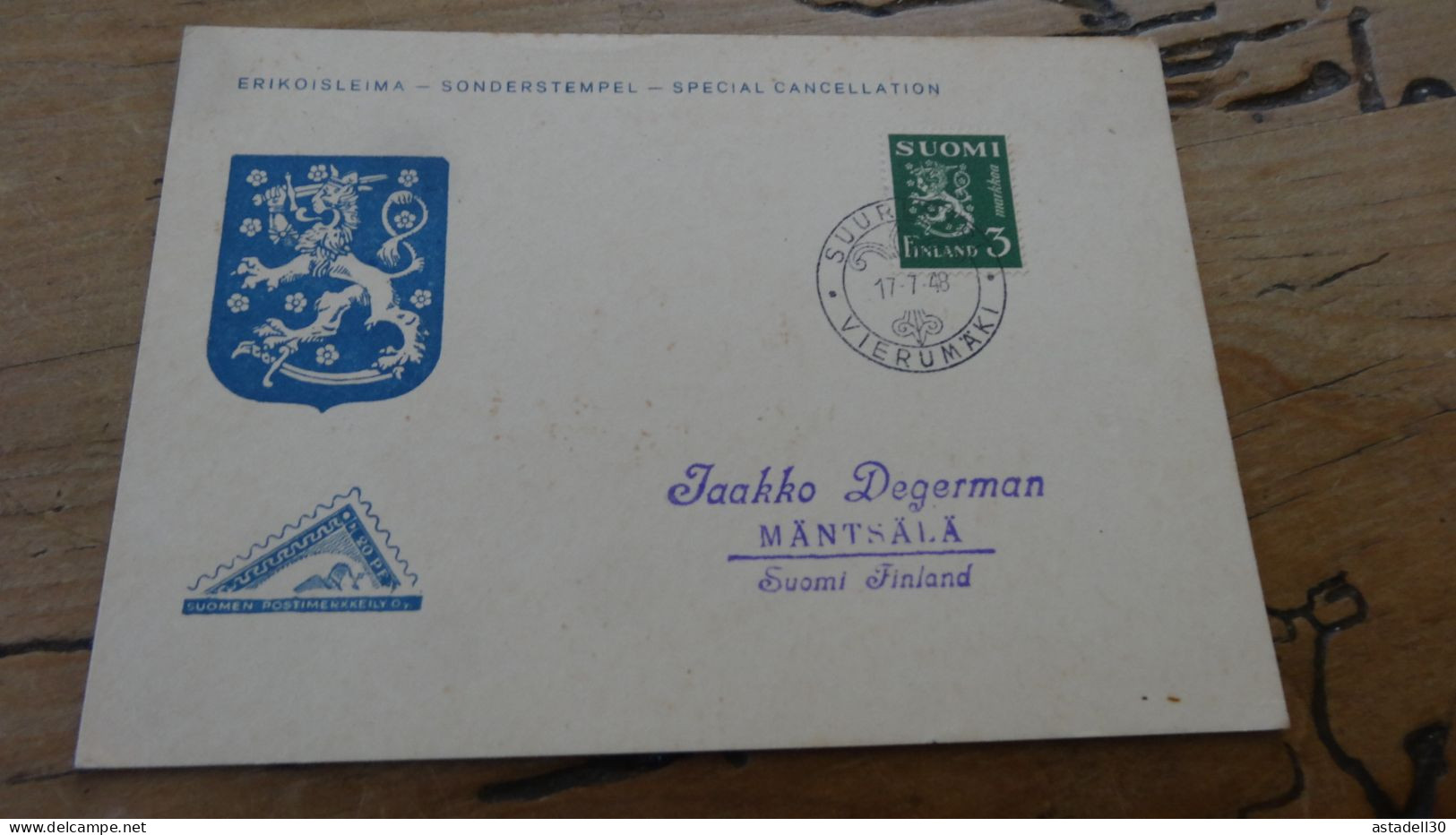 Carte SUOMI FINLAND 1948  ............BOITE1.......... 432a - Cartas & Documentos