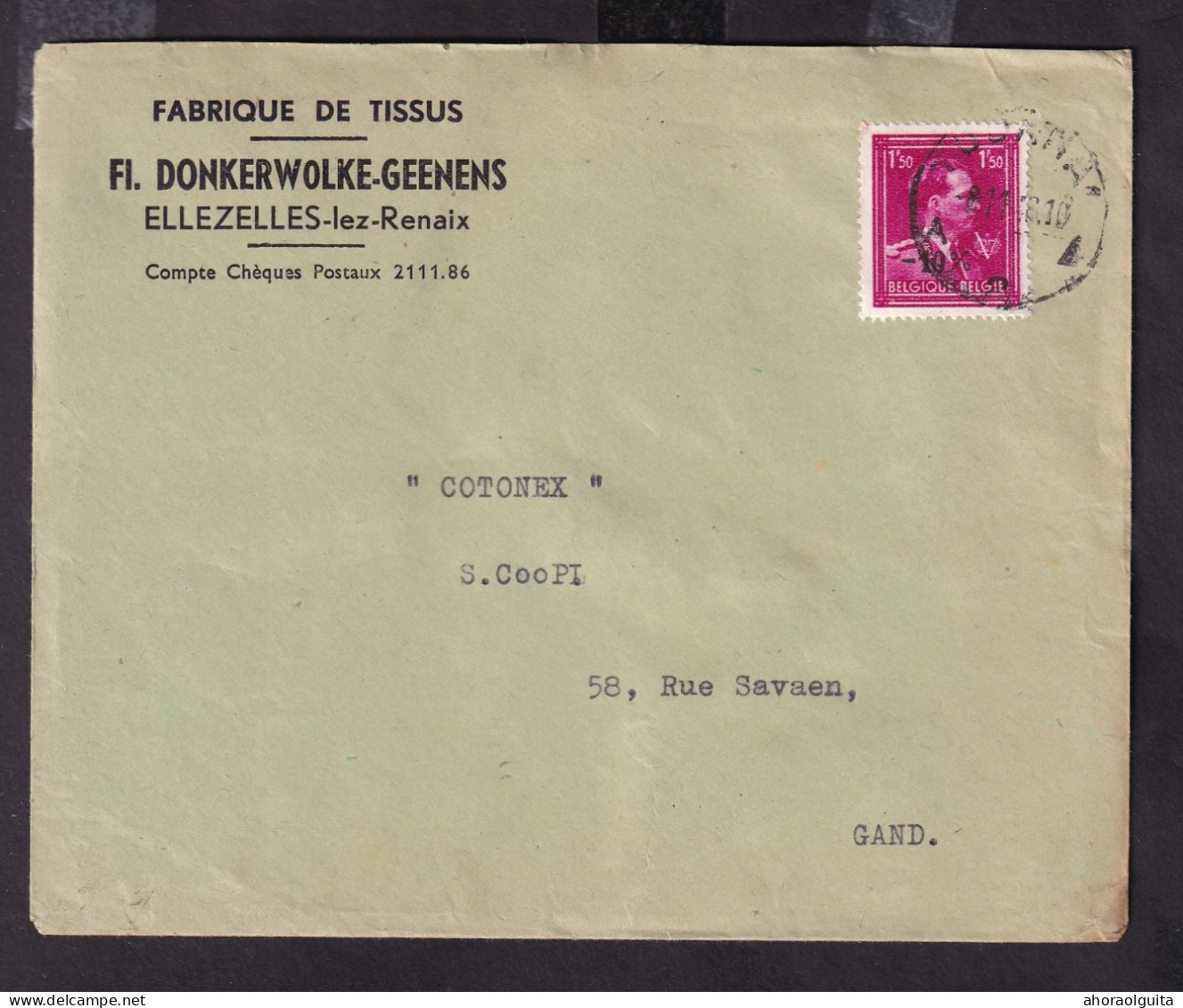 DDGG 147 -- 2 X Enveloppe TP Moins 10 % Surcharge Typo 1946 - Entete Fabrique De Tissus Donkerwolke-Geenens à ELLEZELLES - 1946 -10 %