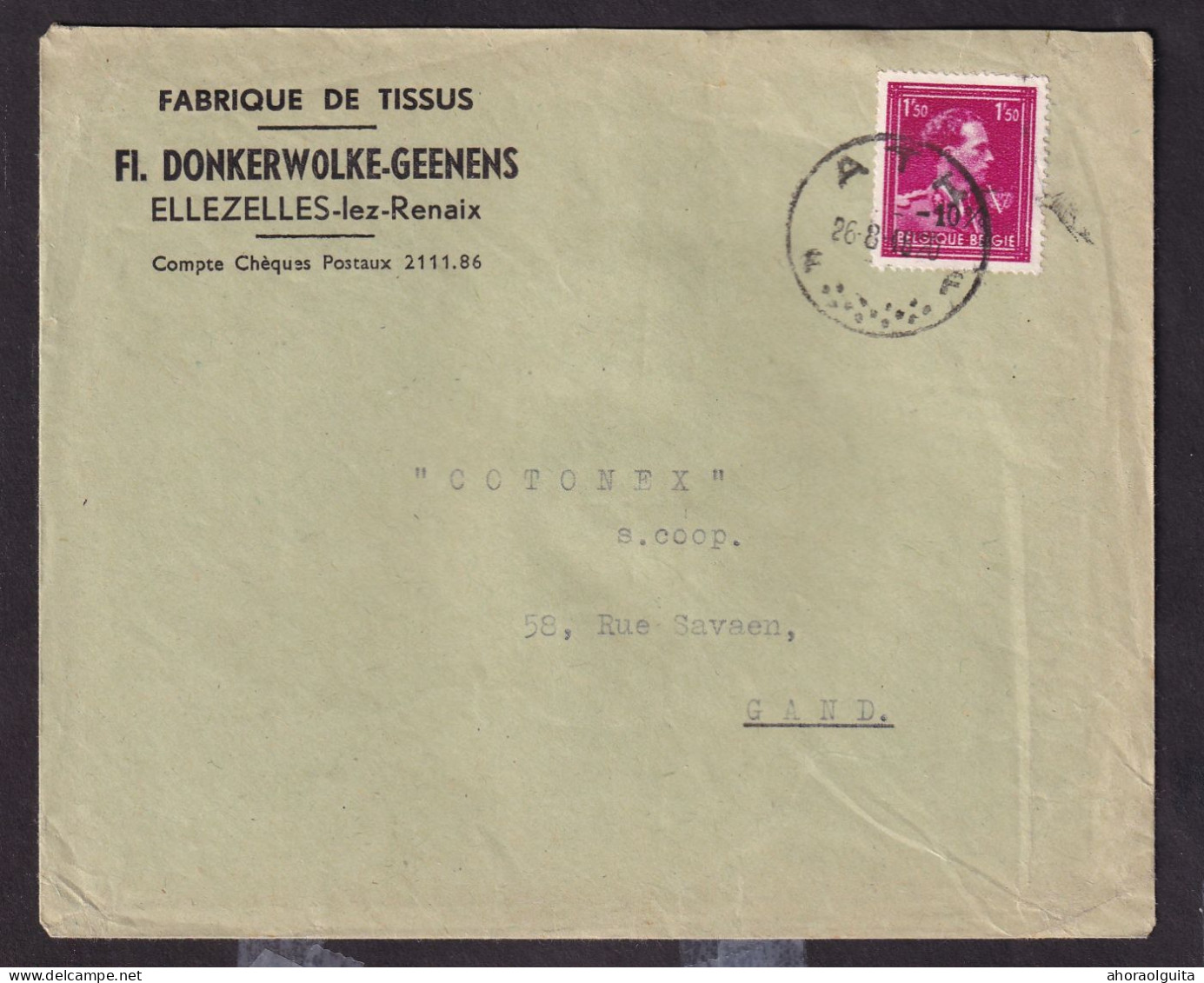 DDGG 147 -- 2 X Enveloppe TP Moins 10 % Surcharge Typo 1946 - Entete Fabrique De Tissus Donkerwolke-Geenens à ELLEZELLES - 1946 -10%