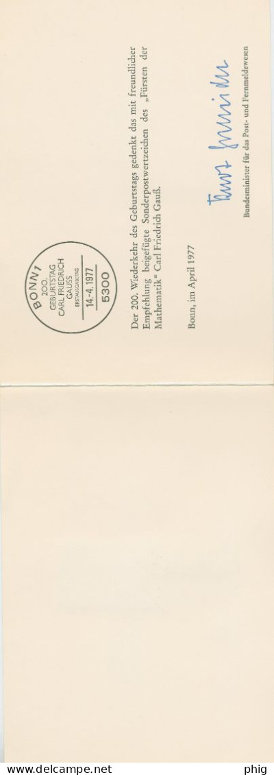 ALLEMAGNE FEDERALE - 1ER JOUR  " BICENTENAIRE NAISSANCE CARL FRIEDRICH GAUSS " CACHET BONN1 DU 14/04/1977 - ETAT** - Covers & Documents