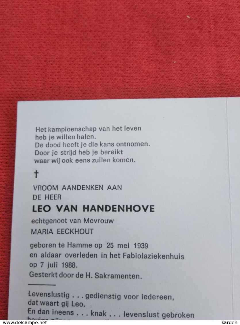 Doodsprentje Leo Van Handenhove / Hamme 25/5/1939 - 7/7/1988 ( Maria Eeckhout ) - Religión & Esoterismo