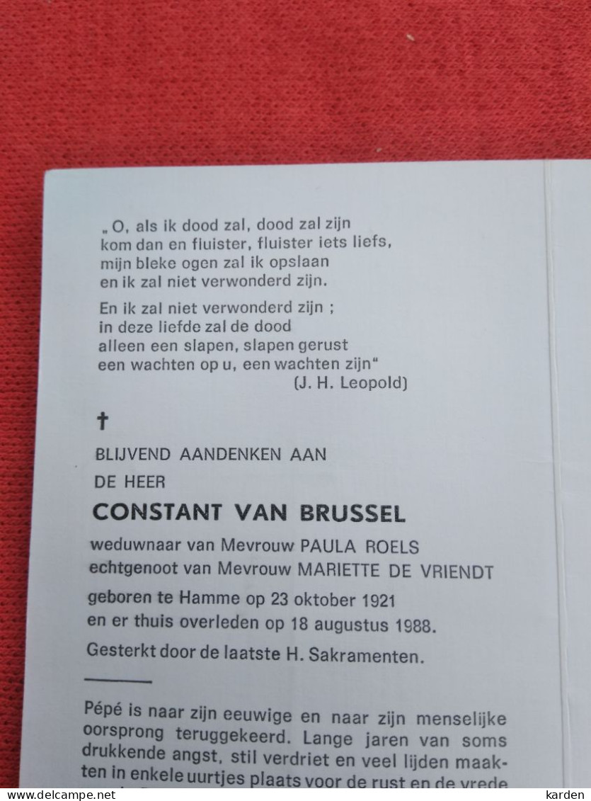 Doodsprentje Constant Van Brussel / Hamme 23/10/1921 - 18/8/1988 ( Paula Roels / Mariette De Vriendt ) - Godsdienst & Esoterisme