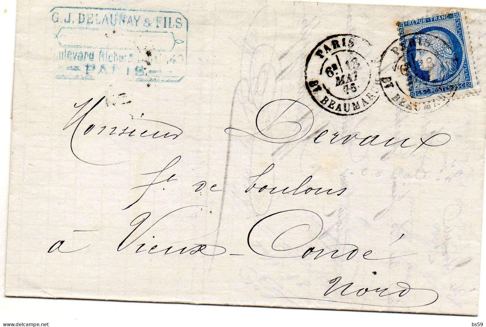 Paris - LAC Affr N° 60C Obl Tàd Bt Beaumarchais (mai 1876 = Après La Période Des Etoiles Chiffrées) - 1849-1876: Période Classique