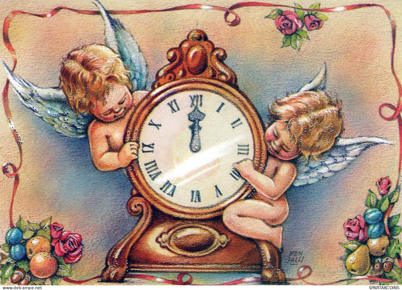 ANGELO Buon Anno Natale OROLOGIO DA TAVOLO Vintage Cartolina CPSM #PAT870.IT - Anges