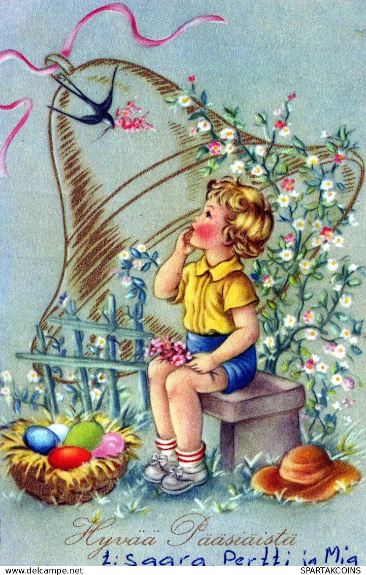 EASTER CHILDREN EGG Vintage Postcard CPA #PKE228.GB - Pâques