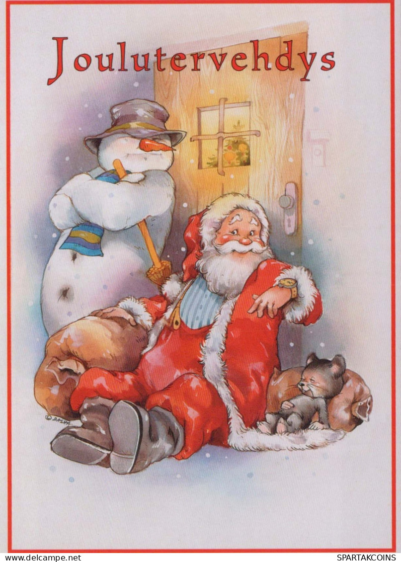 SANTA CLAUS Happy New Year Christmas SNOWMAN Vintage Postcard CPSM #PAU388.GB - Kerstman