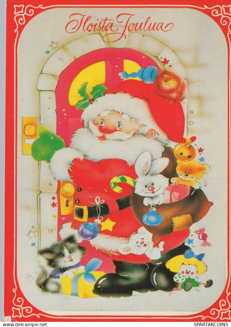 SANTA CLAUS ANIMALS CHRISTMAS Holidays Vintage Postcard CPSM #PAK495.GB - Kerstman