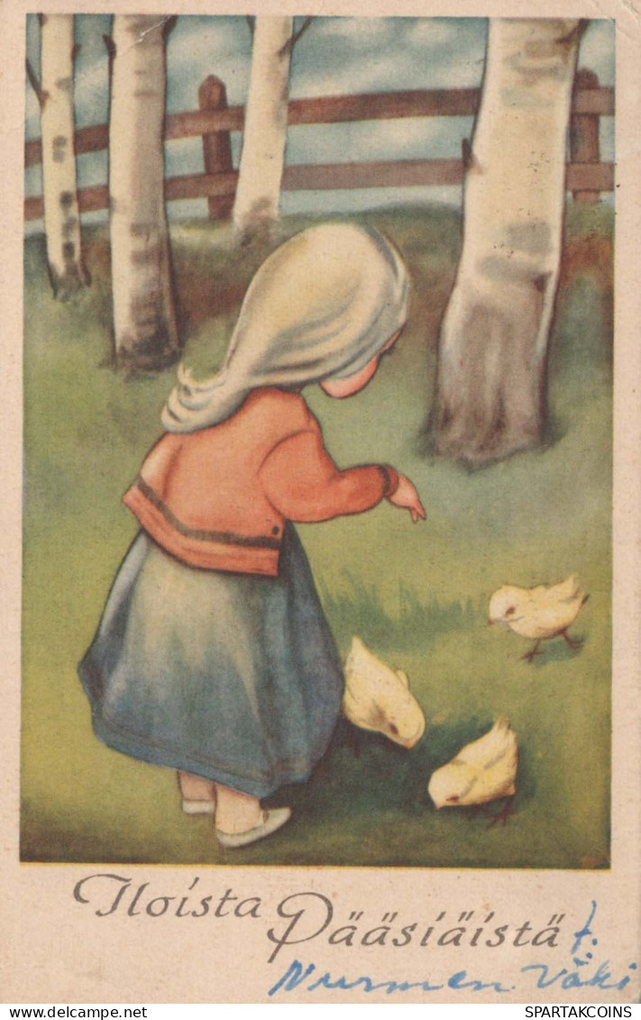 PÂQUES POULET ŒUF ENFANTS Vintage Carte Postale CPA #PKE293.FR - Pasen