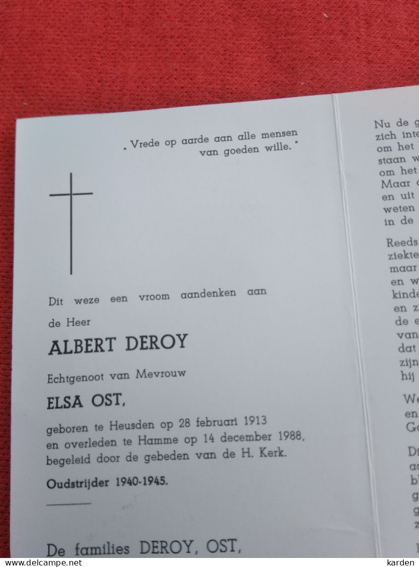 Doodsprentje Albert Deroy / Heusden 28/2/1913 Hamme 14/12/1988 ( Elsa Ost ) - Religion & Esotérisme