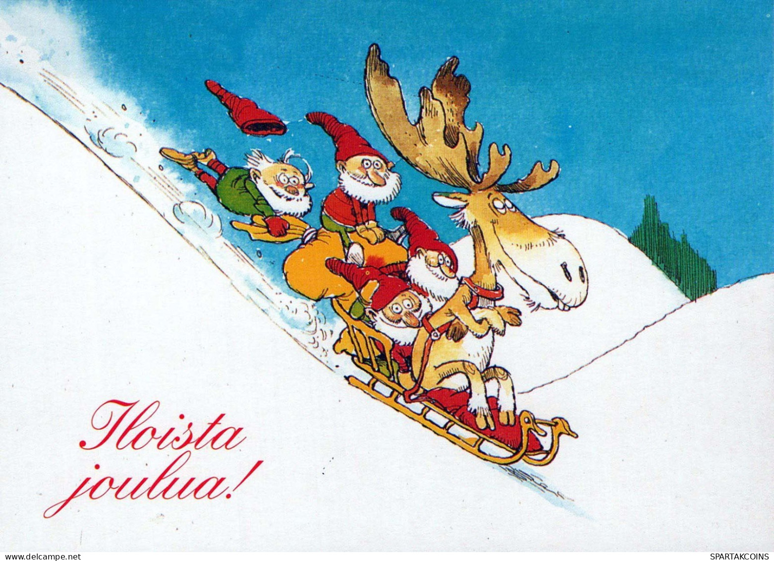 PÈRE NOËL Bonne Année Noël CERF Vintage Carte Postale CPSM #PBB173.FR - Santa Claus