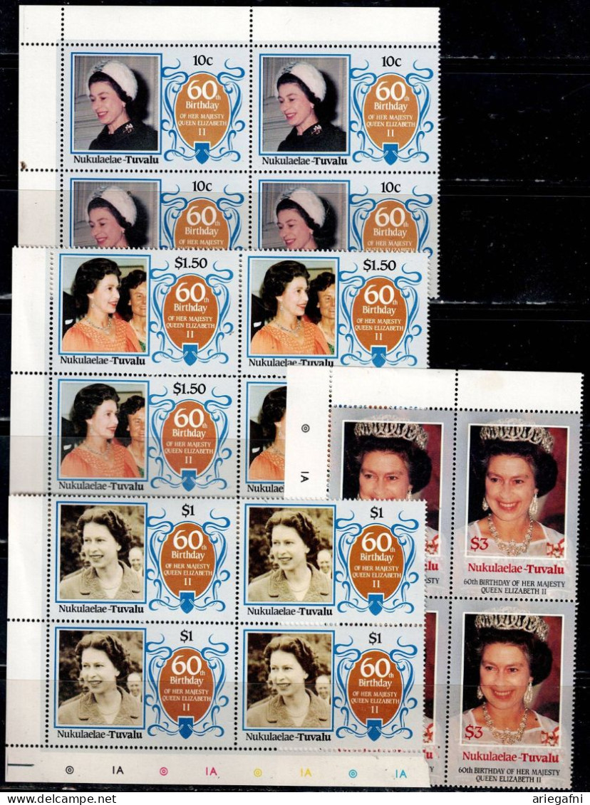 NUKULAELAE TUVALU 1986 60th BRITHDAY OF HER MAJESTY QUEEN ELIZABETH BLOCK OF 4 MI No 75-8 MNH VF!! - Tuvalu