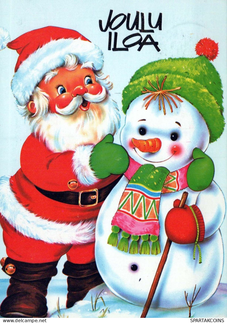 PÈRE NOËL Bonne Année Noël BONHOMME DE NEIGE Vintage Carte Postale CPSM #PAU390.FR - Santa Claus