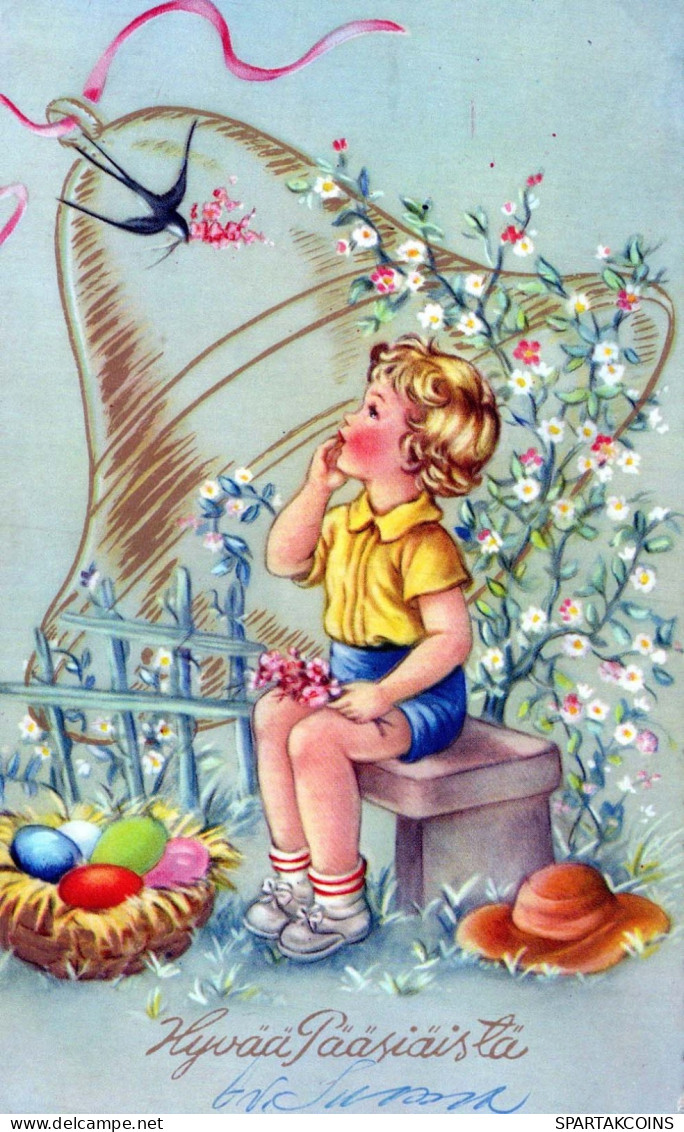 PASCUA NIÑOS HUEVO Vintage Tarjeta Postal CPA #PKE229.ES - Pasen