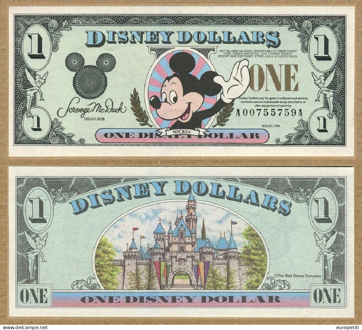 1 Disney Dollars USA.   "Mickey 1994".  1$     (NEUVE - UNUSED). - Other - America