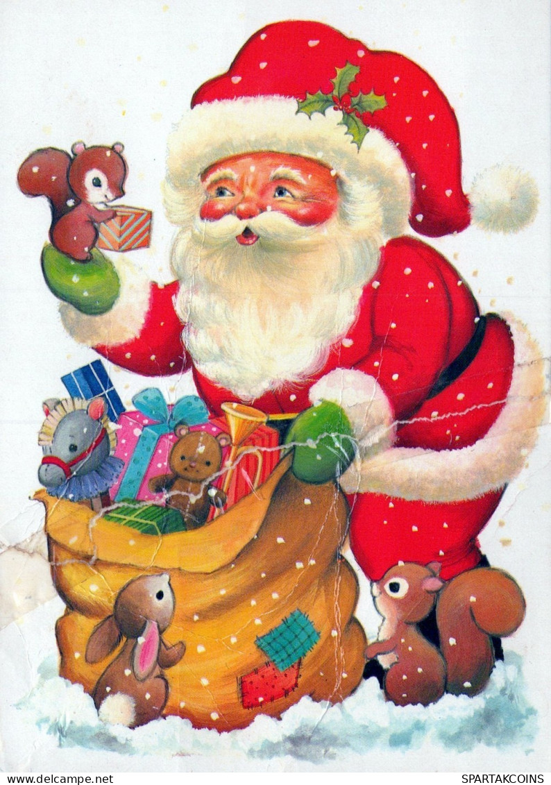 PAPÁ NOEL Animales NAVIDAD Fiesta Vintage Tarjeta Postal CPSM #PAK496.ES - Santa Claus