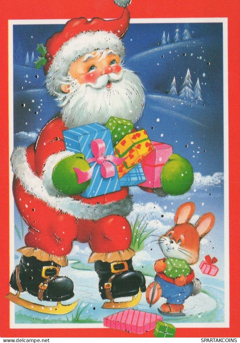 PAPÁ NOEL Animales NAVIDAD Fiesta Vintage Tarjeta Postal CPSM #PAK559.ES - Santa Claus