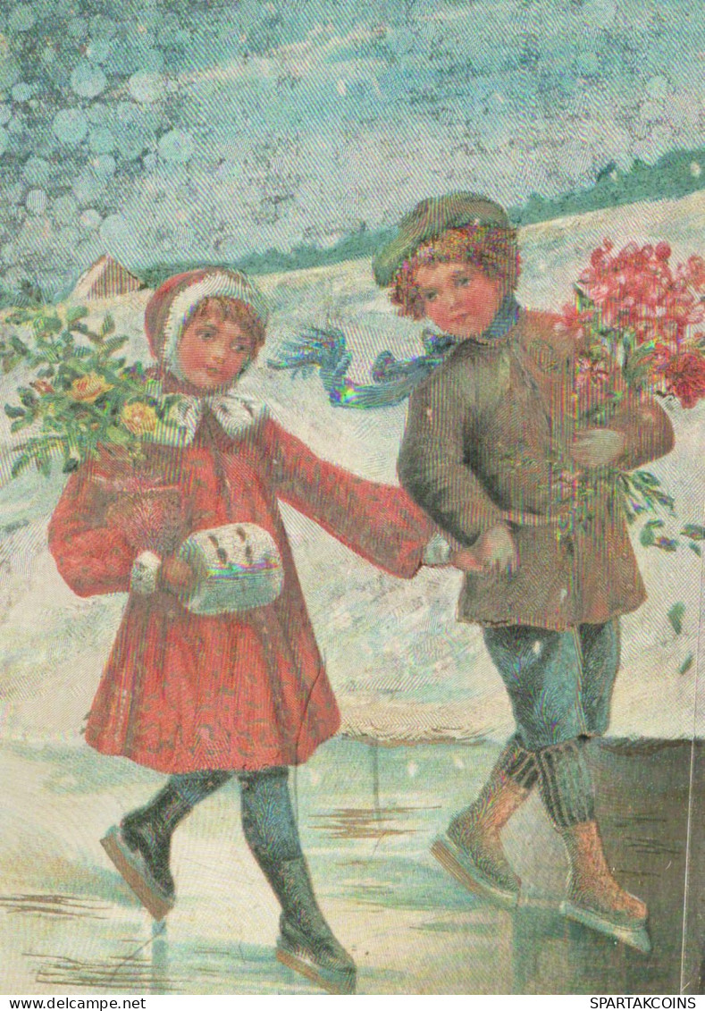 Feliz Año Navidad NIÑOS LENTICULAR 3D Vintage Tarjeta Postal CPSM #PAZ088.ES - Neujahr