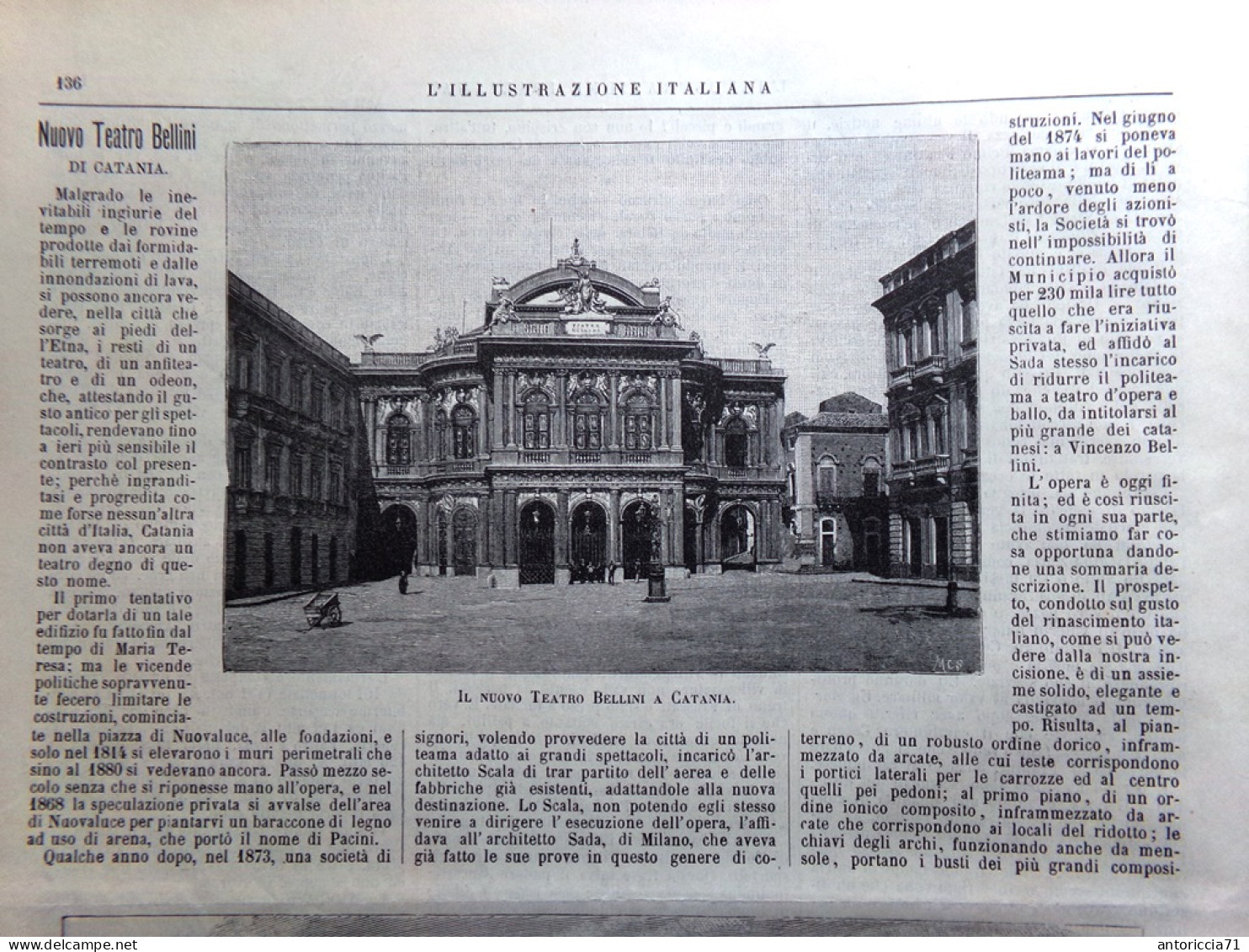 L'Illustrazione Italiana 1 Settembre 1889 Montesenario Maddalena Bellini Catania - Before 1900