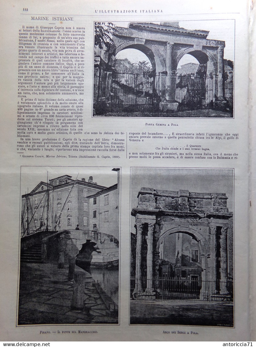 L'Illustrazione Italiana 18 Agosto 1889 Pola Pirano Funerali Cairoli Groppello - Antes 1900