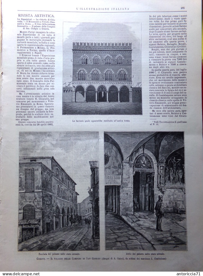 L'Illustrazione Italiana 12 Maggio 1889 Manicomio Reggio Edison Mantova Genova - Voor 1900