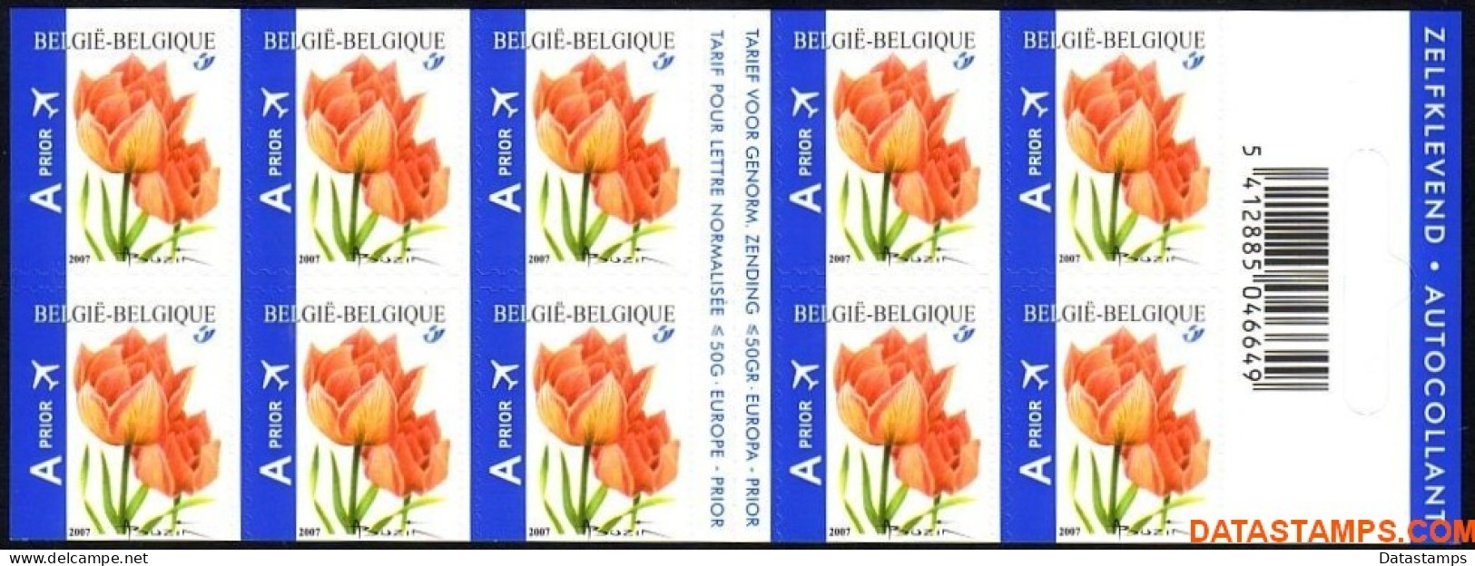 België 2007 - Mi:MH 3768, Yv:C 30703, OBP:B 82, Booklet - XX - Tulip Peach - 1997-… Validità Permanente [B]