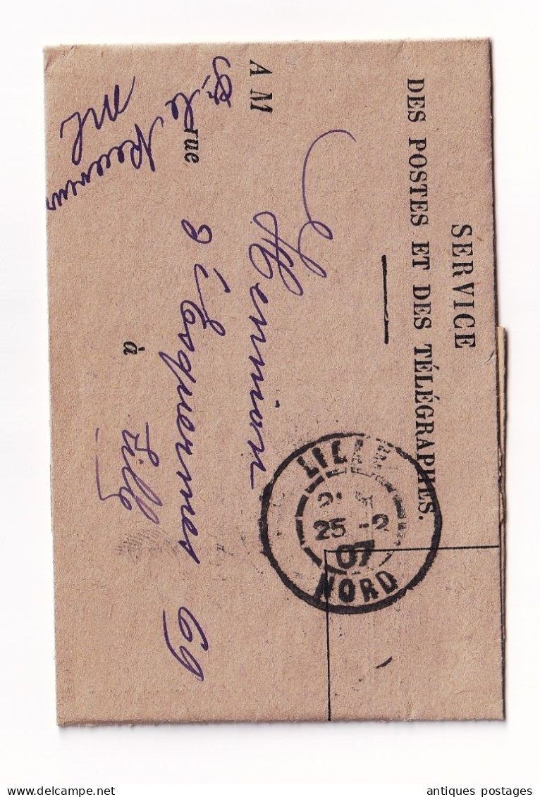 Lille 1907 Nord Service Des Postes Et Des Télégraphes Dépot De Garantie Téléphonique - Telegraph And Telephone