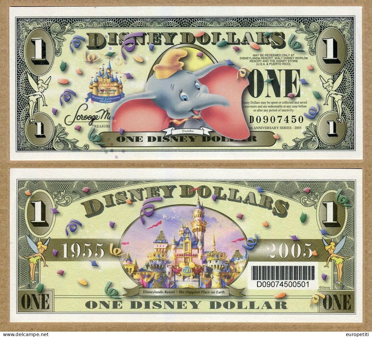 1 Disney Dollars USA.   "Dumbo 2005".  1$     (NEUVE - UNUSED). - Sonstige – Amerika