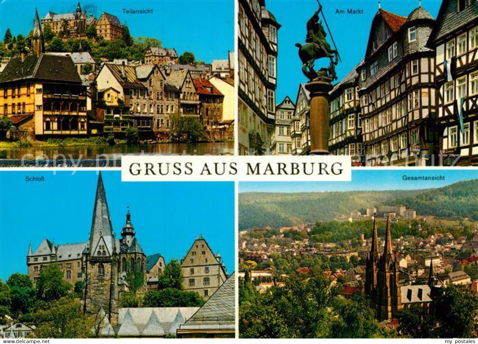 72935683 Marburg Lahn Teilansicht Mit Schloss Markt Brunnen Stadtpanorama Mit Do - Marburg