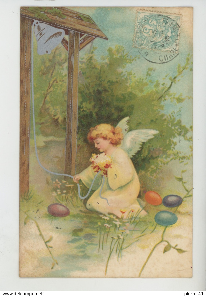 ENFANTS - ANGES - Jolie Carte Fantaisie Fillette Angelot Sonnant La Cloche Et Oeufs De Pâques - Edit.KF Serie 951 - Ostern