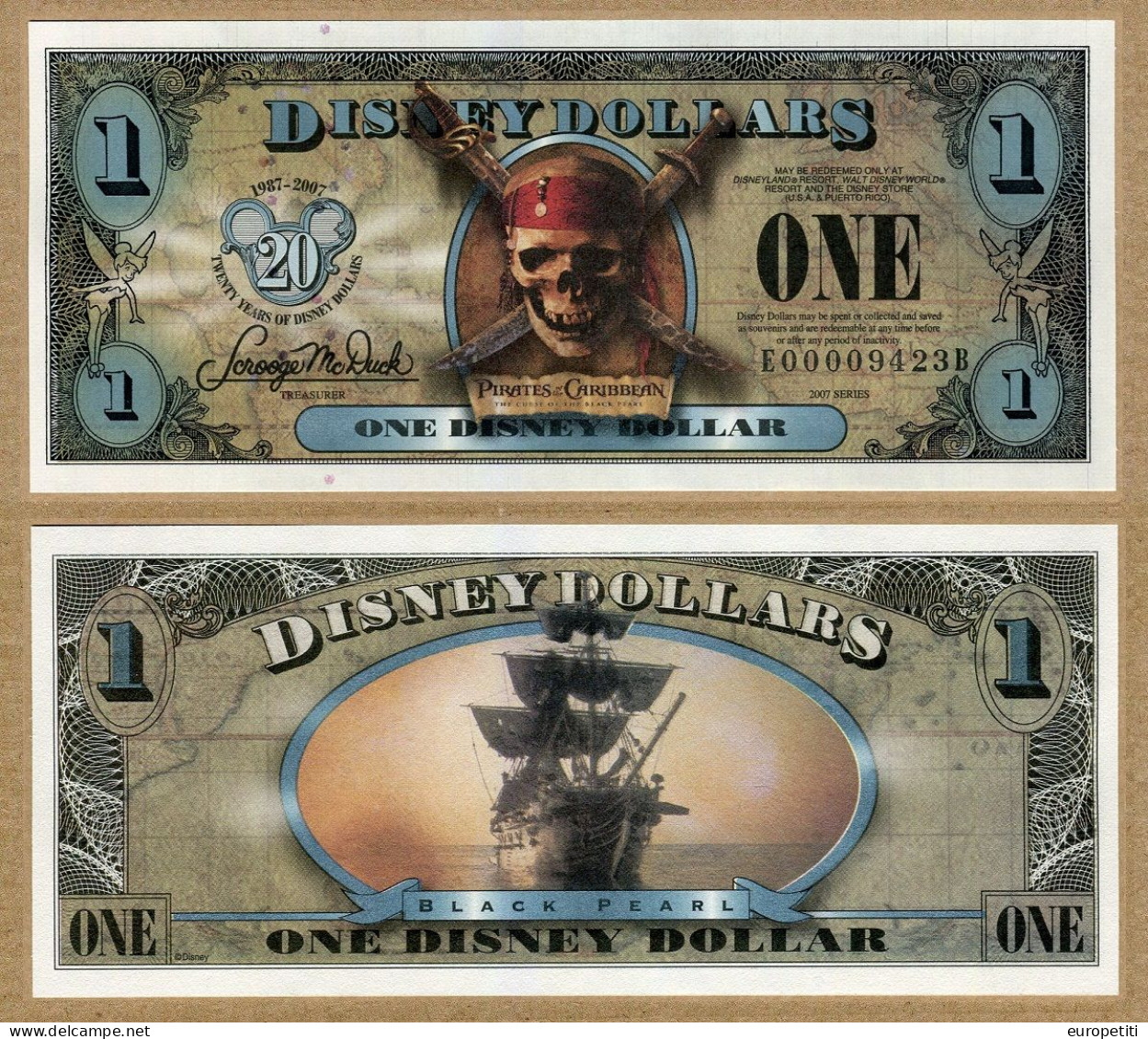 1 Disney Dollars USA.   "Pirates Des Caraïbes 2007".  1$     (NEUVE - UNUSED). - Other - America