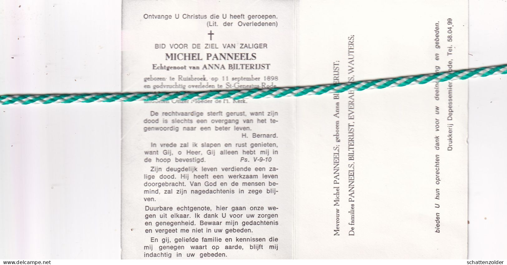 Michel Panneels-Bilterijst, Ruisbroek 1898, Sint-Genesius-Rode 1968 - Obituary Notices