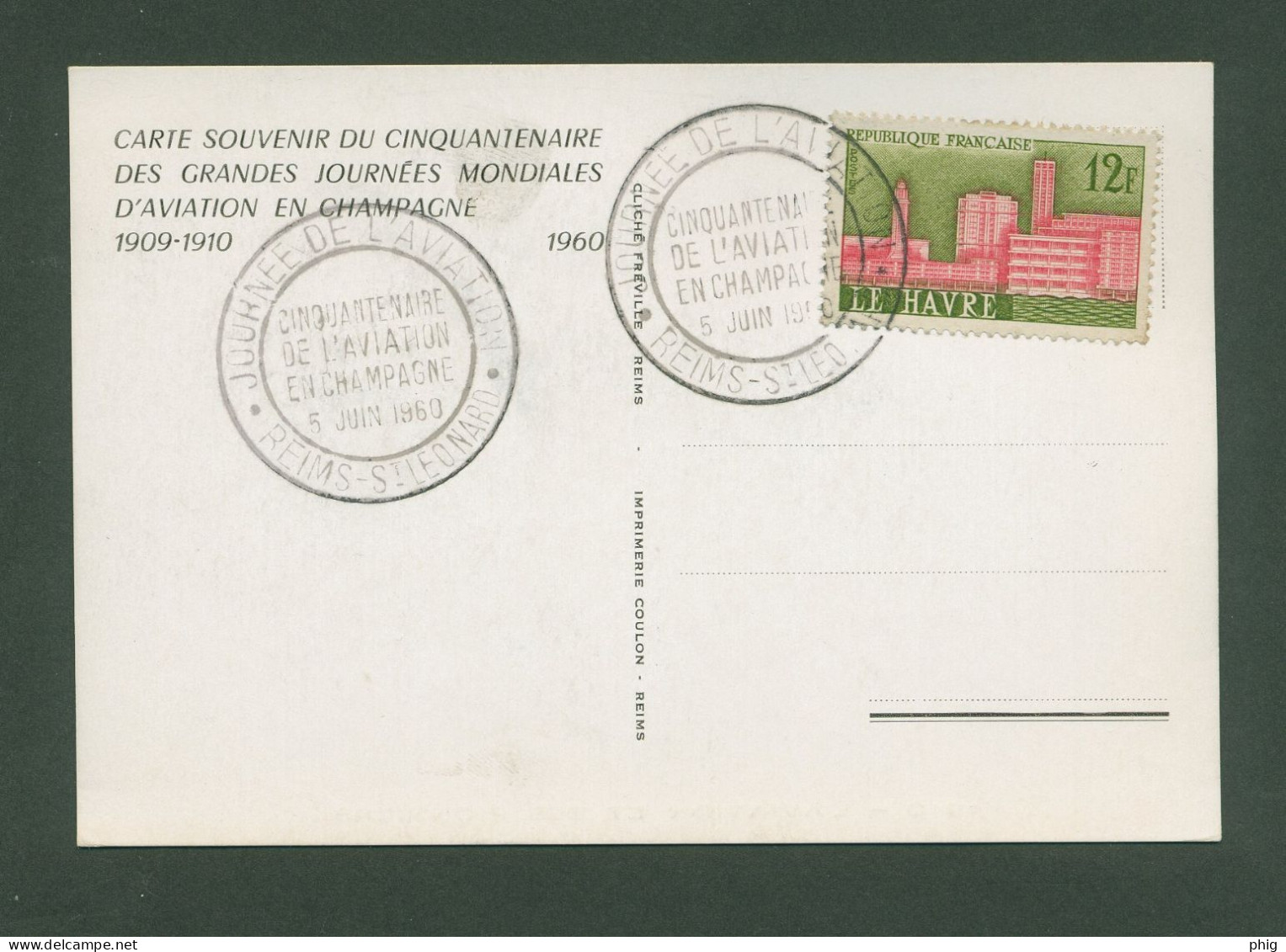 FR - CARTE POSTALE "L'AVIATION ET SES PIONNIERS" CACHET TEMPORAIRE REIMS 5/6/1960 - 50 ANS AVIATION EN CHAMPAGNE- ETAT** - Avions