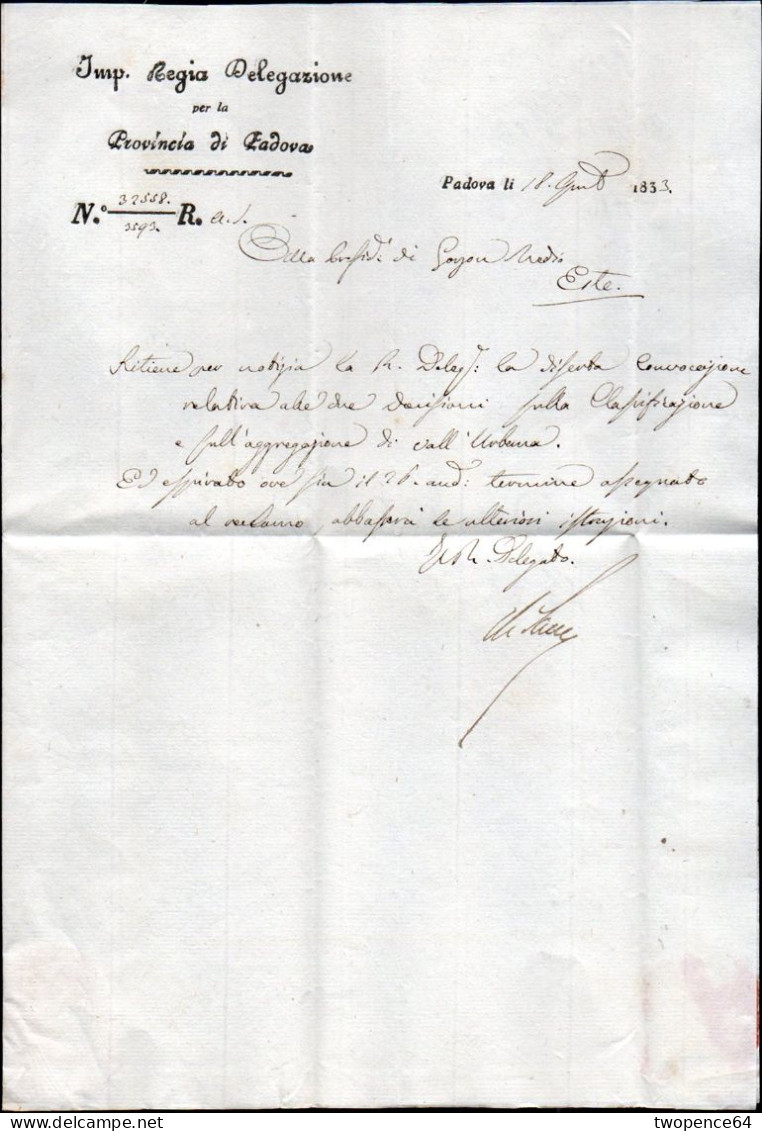 B66 - LETTERA PREFILATELICA DA PADOVA A ESTE 1833 - ...-1850 Voorfilatelie