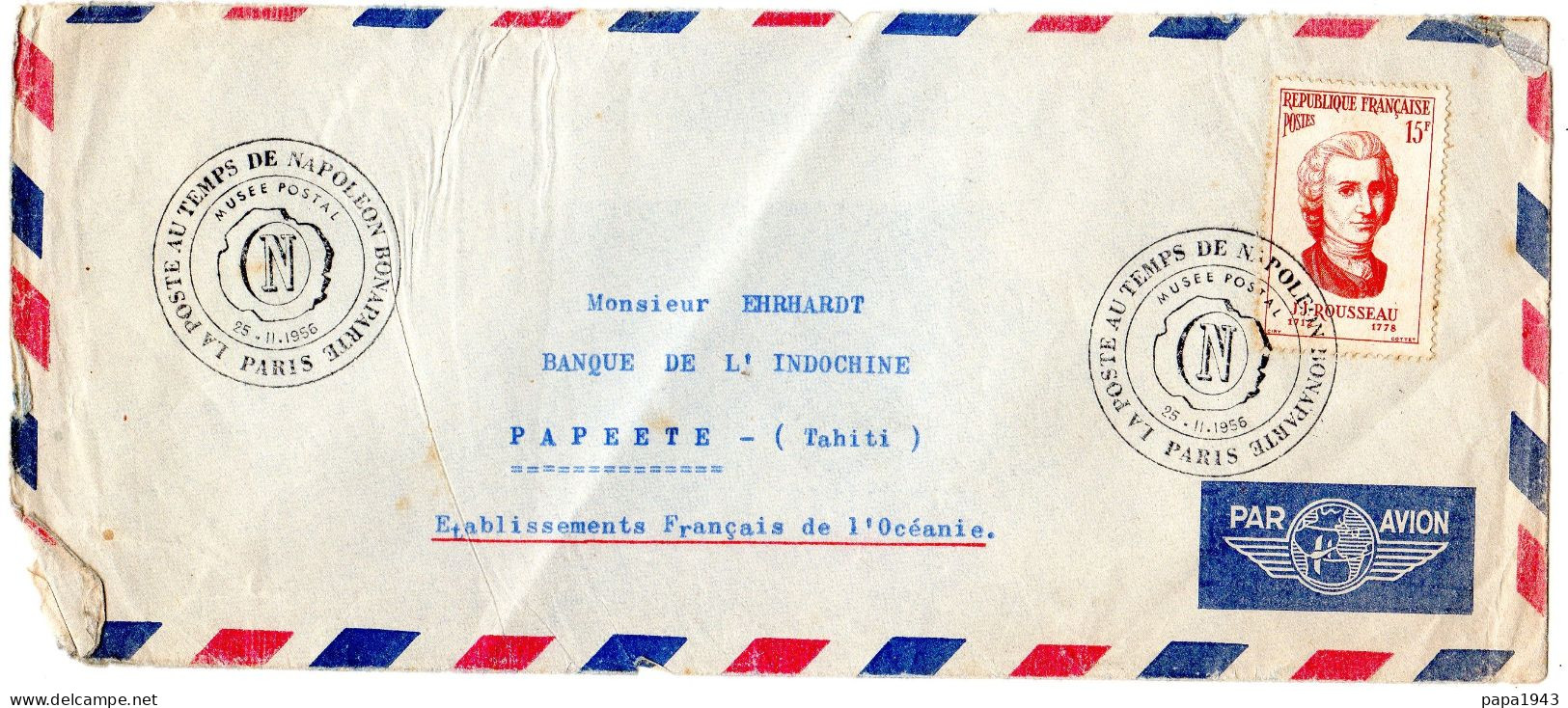 1956  Cachet " LA POSTE Au Temps De NAPOLEON " T P J J ROUSSEAU 15f Envoyée à PAPEETE TAHITI - Brieven En Documenten