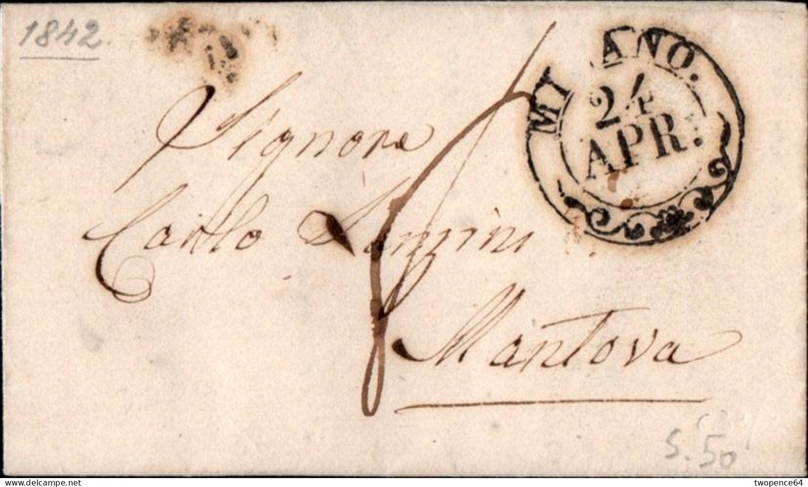 B68 - LETTERA PREFILATELICA DA MILANO A MANTOVA 1842 - 1. ...-1850 Prefilatelia