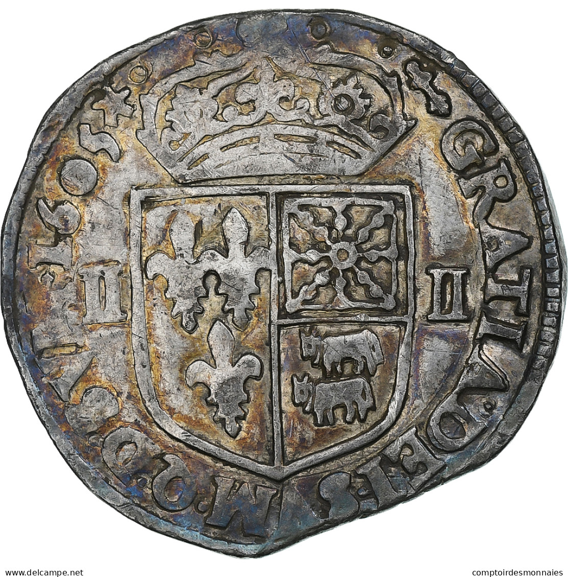 France, Henri IV, 1/4 Ecu De Béarn, 1605, Pau, TB+, Argent, Gadoury:603 - 1589-1610 Henry IV The Great