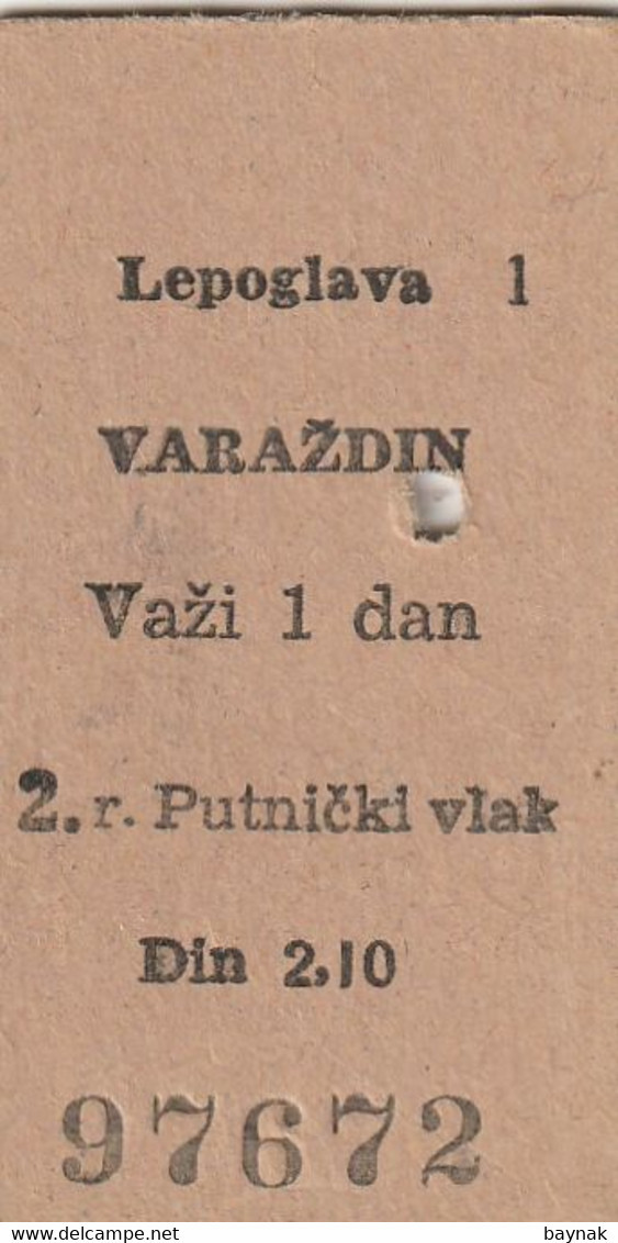 CROATIA  --  LOT  --    2 X OLD RAILWAY TICKET  --  VARAZDIN  -  LEPOGLAVA   --  1967