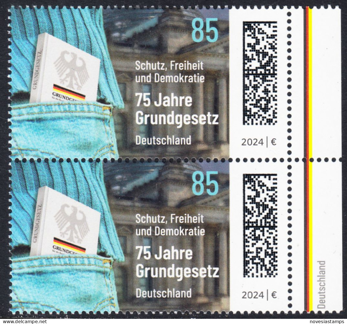 !a! GERMANY 2024 Mi. 3830 MNH Vert.PAIR W/ Right Margins (a) - Constitution - Ungebraucht